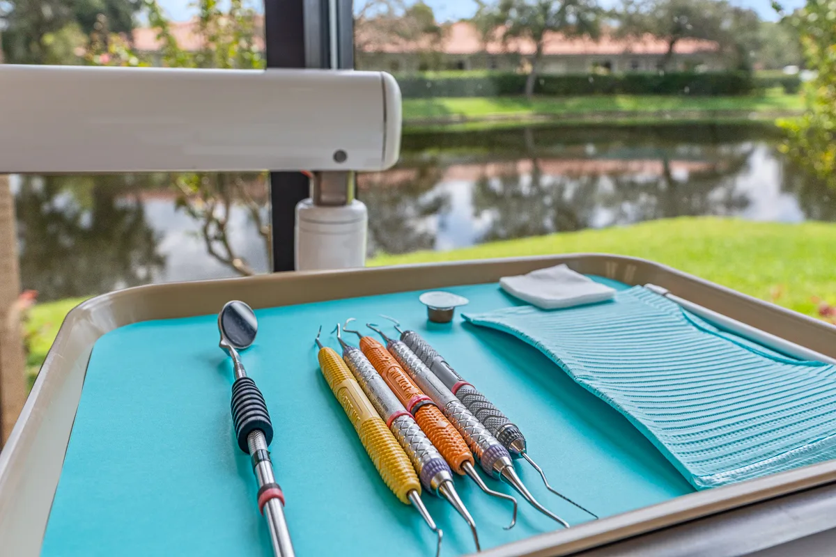 Dental hand instruments on a tray